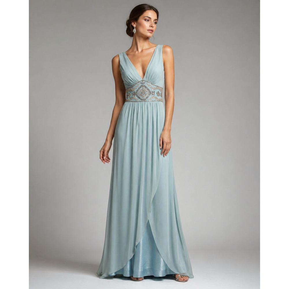 Mandalay Silk Gown 6 Blue Beaded Empire Waist Formal Dress NWT